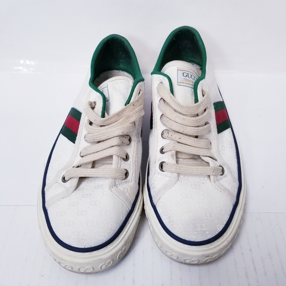 Gucci White Sneakers with Green and Red Accents - Picture 1 of 6